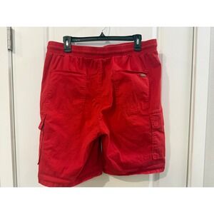 JMIERR Men Red Cargo Shorts Elastic Drawstring Waist Cotton Size 38 Relaxed Fit
